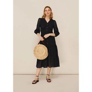 NWT Whistles Size 2 Sara Eyelet Midi Broderie Dress Black MSRP $319
